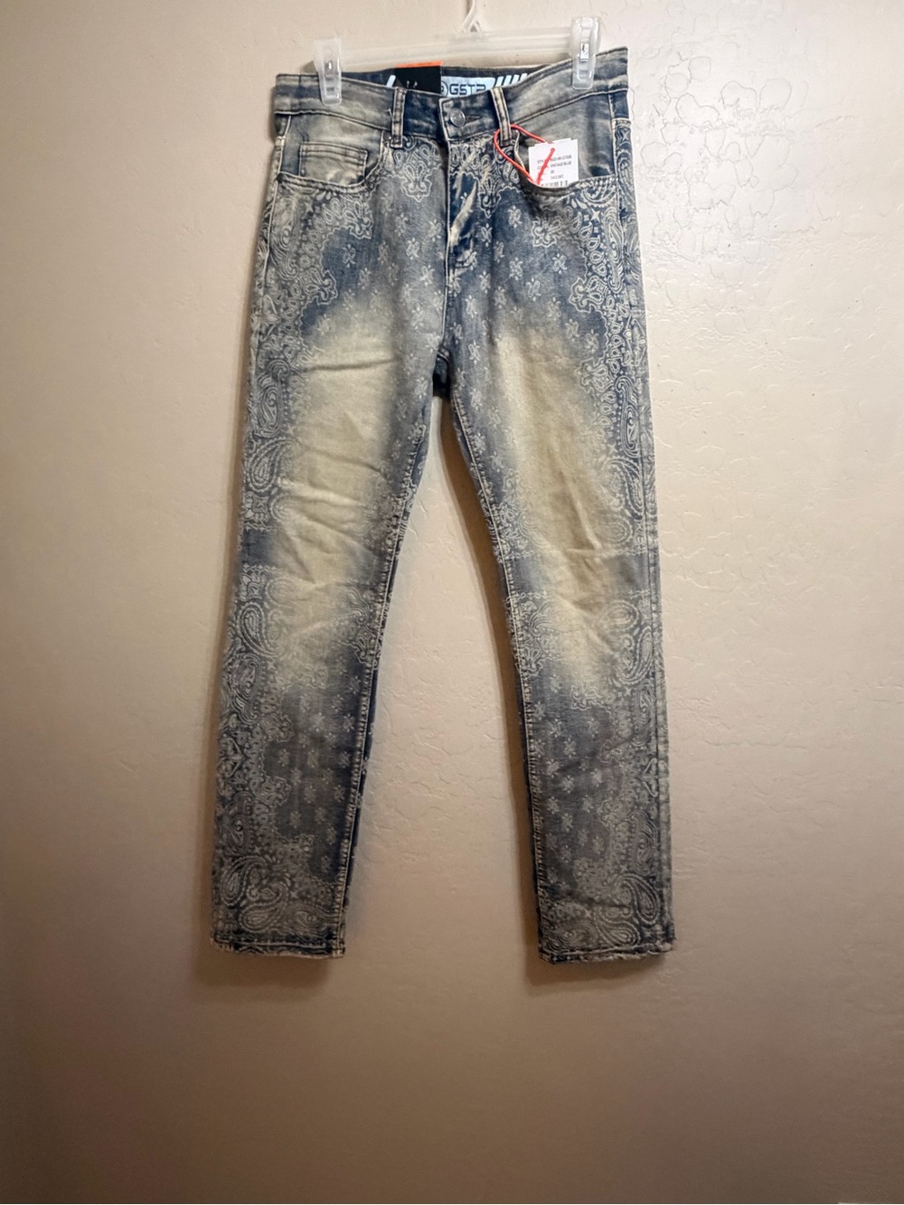 Men's Washed Paisley Print Jeans - Blue